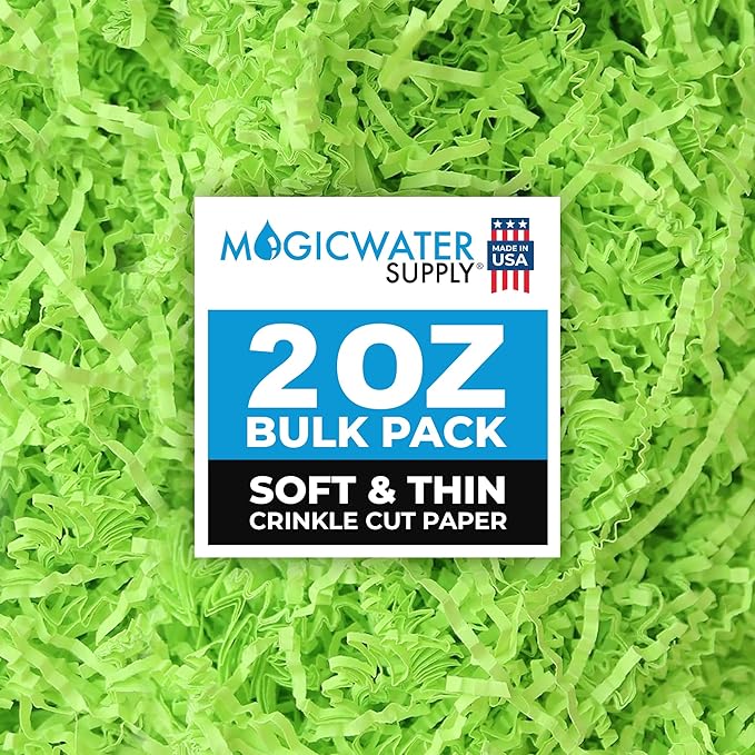 MagicWater Supply - 2 oz - Lime Green - Soft & Thin Crinkle Cut Paper Shred Filler great for Gift Wrapping, Basket Filling, Birthdays, Weddings, Anniversaries, Valentines Day, and other occasions