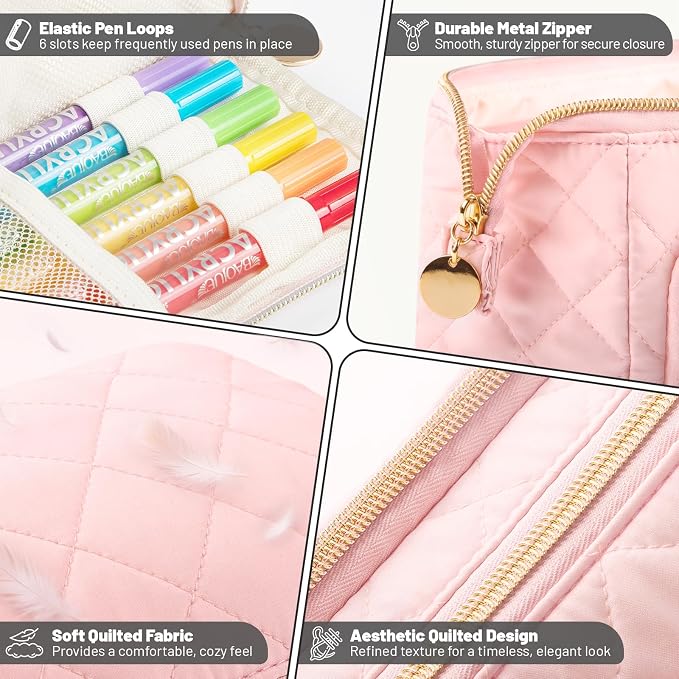 Cute Pencil Case for Girls kids Soft Quilted Pencil Pouch Bag Organizer | Wide Opening Big Marker Crayon Storage Bag Large Double Zipper Art Aesthetic Pen Bag Case Pouch For Kids School College Boys