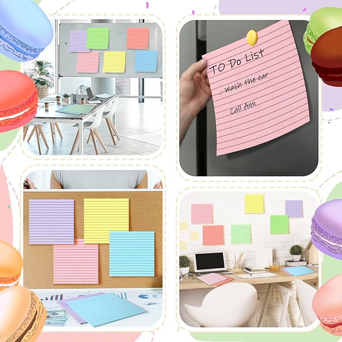 Qeeenar 8 Pads Big Sticky Notes 11 x 11 Inch Lined Jumbo Large Sticky Notes for Wall,Giant Strong Power Memo Square Post for Office, 25 Sheets/Pad(Pastel Color)