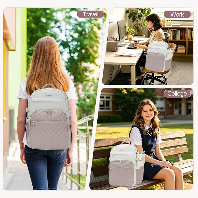 VANKEAN 15.6 Inch Laptop Backpack for Women Large Capacity | Waterproof Backpacks Stylish Travel Bags Casual Daypacks for College, Business