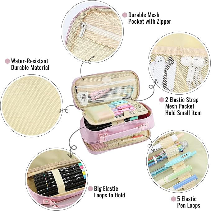 JOINPRO Large Capacity Pencil Case, 4 Compartment Pen Pouch Organizer with Double Zipper, Storage Bag for School, Office, Teen Girl Boy Men Women