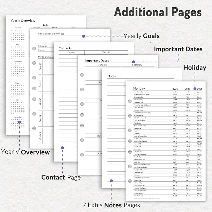 Forvencer 2026 Weekly & Monthly Planner Refills for A5 7-Ring Binders, July 2026 - Jun 2027, 7-Hole Punched Planner Inserts with Colorful Monthly Tabs, Small Calendar Organizers, 5-1/2" x 8-1/2"