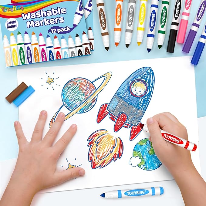 TooyBing Washable Markers Bulk (432 Count, 36 Box), 12 Assorted Colors, Washable Markers for Kids Classroom School, Broad Tip Durable for Back to Classroom Art School Supplies Essentials