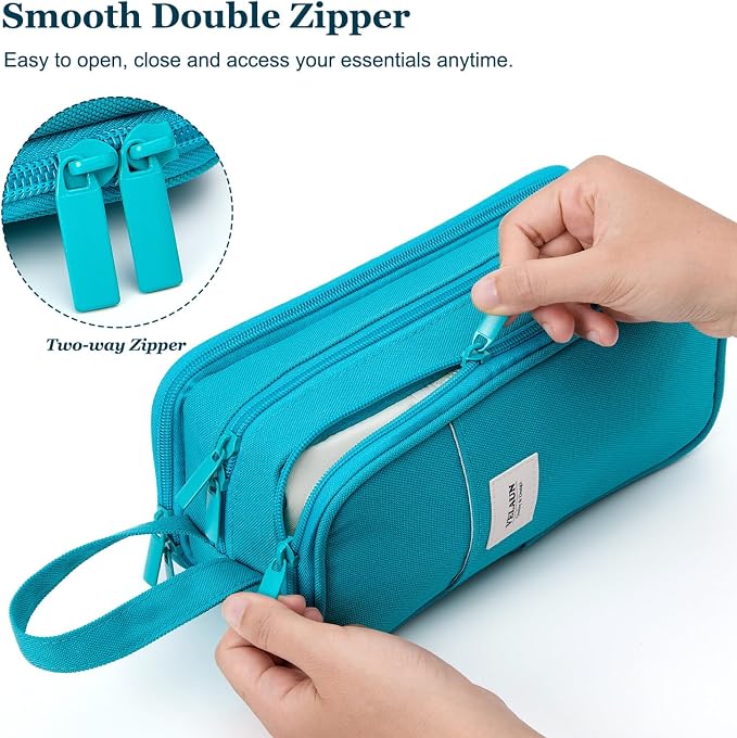 Pencil Case Pouch, Large Capacity Pencil Box Bag, Aesthetic Pen Organizer for School Supplies, Cute Preppy Stuff for Girls Boys Kids, Back to College Stationery, Teal