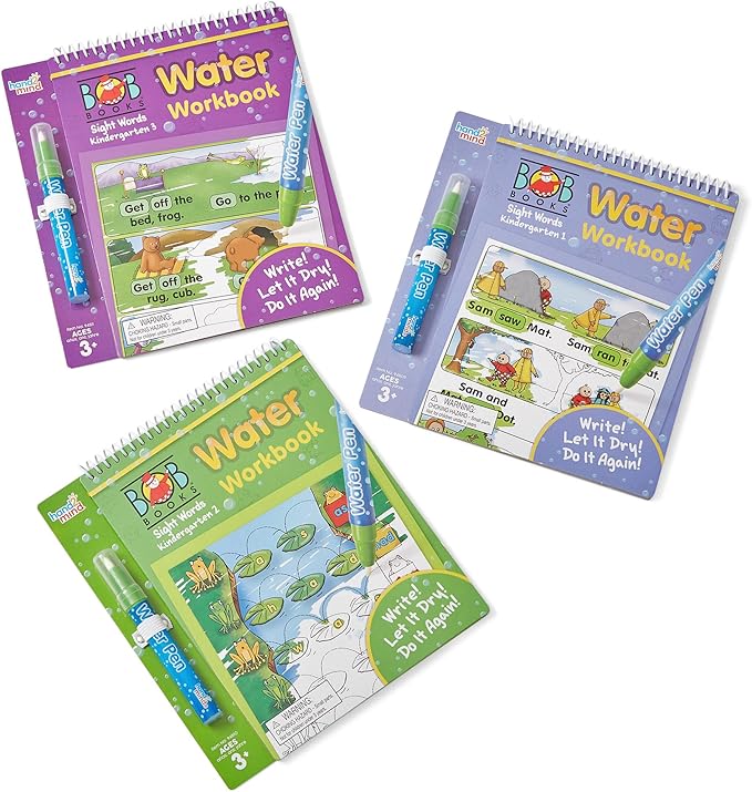 hand2mind Bob Books Sight Words Water Workbook Set, Water Pen Coloring Books for Toddlers, No Mess Coloring, Water Reveal Pads for Kids, Science of Reading (3 Water Books and 3 Water Pens)