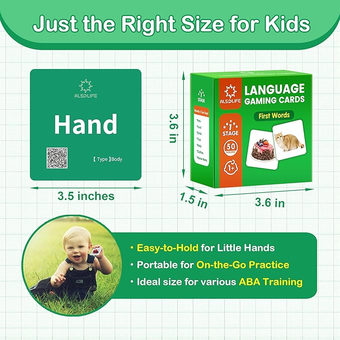 Thick Baby Flash Cards for Toddlers 1-3 Sight Words Flash Cards for Kindergarten，50 First Words Fun Video Flash Cards for Toddlers，Learning Resources Kids Aba Therapy Materials
