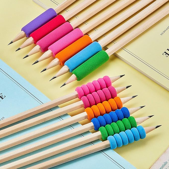 Outus Foam Pencil Cushion Writing Aid for Kids Students, Random Colors and Mixed Shape (150 Pcs)