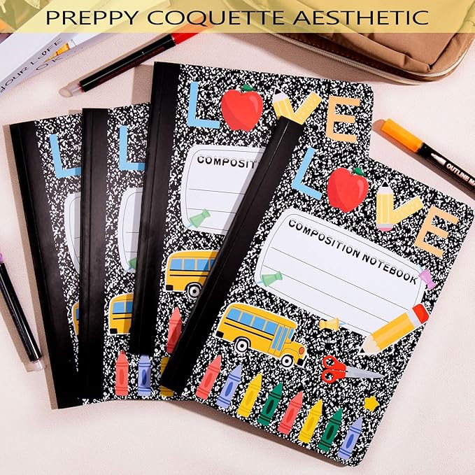 6 Pack Marble Composition Notebook Wide Ruled Pencil Preppy Composition Notebooks,Back to School Coquette Aesthetic Notebooks Perfect-bound 80 Pages (40 Sheets) 9.75x7.5 Inches