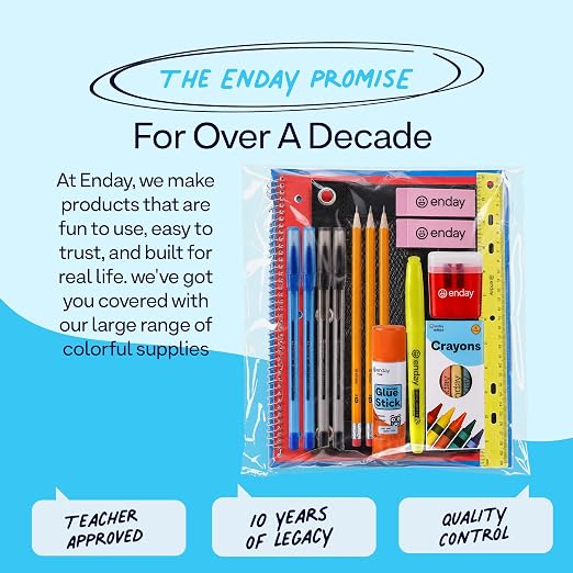 24 Pack Bulk School Supplies for Kids | 22 Piece Back to School Supplies in Each Kit, Premium Quality Kids School Supply for Girls & Boys, Kindergarten, Elementary, K-12 - By Enday