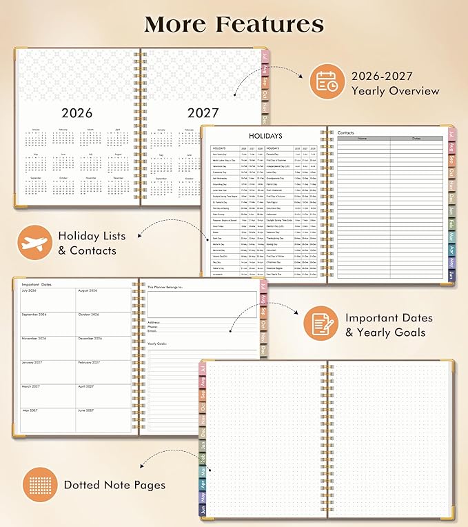 Academic Planner 2026-2027, Hardcover Weekly and Monthly Calendar Planner from July 2026 - June 2027, 6.1" x 8.2" A5 Daily Agenda with Tabs, College School Organizer for Student Teacher, Boho Sun & Moon