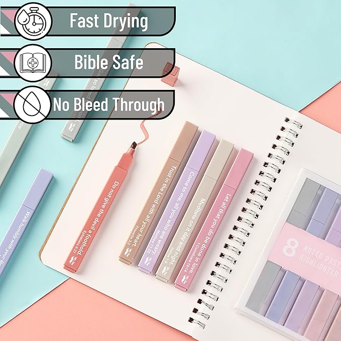 Mr. Pen- Bible Highlighters with Color-Coding System, 8 Pack, Soft Chisel Tip, Aesthetic Highlighters Assorted Colors, Fast Drying Bible Markers No Bleed Through for Journaling and Underlining