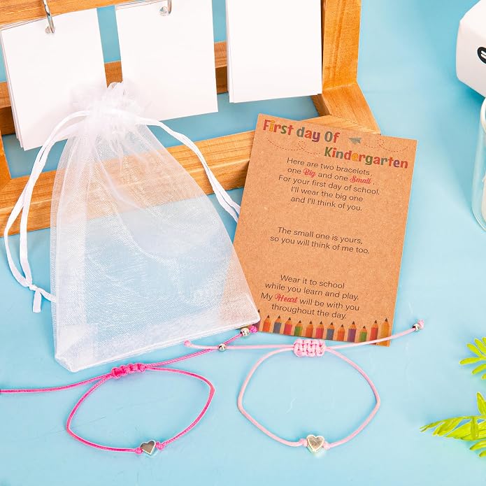 Back to School Supplies, First Day of Kindergarten Bracelet, Back to School Bracelet Mommy and Me, Prek Matching Wish Bracelets Set, Adjustable Bracelet for Boys Girls Gifts Stuff Bulk