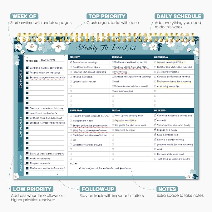 Taja Weekly To Do List Notepad with 52 Undated Sheets（8.5"×11"）- Weekly Desk Planner for Women & Man, Work and Home - 1 Pack Blue Breeze