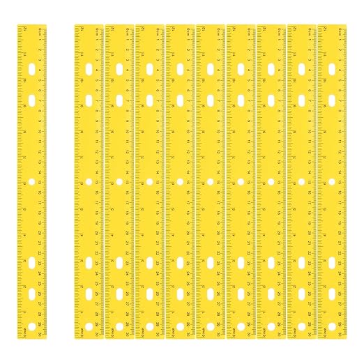 HARFINGTON 20pcs Plastic Rulers 12" (30cm) Clear Straight Ruler Measuring Tool Inches and Centimeters with Hole for Home Office Classrooms Drafting, Yellow