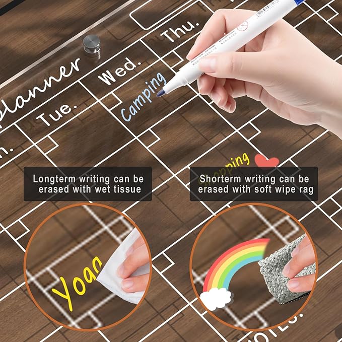 Magnetic Acrylic Calendar for Fridge,3 Pack 11"x15" Clear Fridge Calendar Dry Erase Planning Boards Set Includes 6 Colorful Highlight Markers,Magnetic Pen Holder and Erase Towel