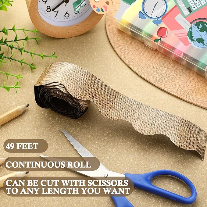 Fuyoooo 49 ft Burlap Magnetic Borders for Classroom Bulletin Board Borders Natural Magnetic Whiteboard Classroom Strips Reusable Rolled Wall Trim for School Teacher Offices Chalkboard