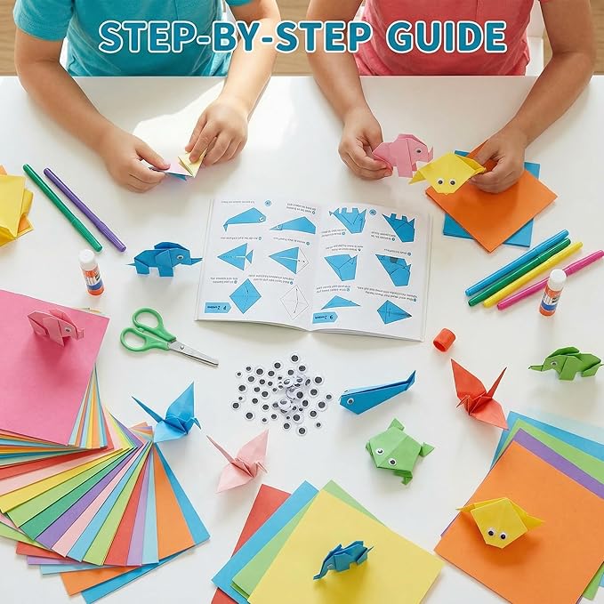 Koogel 250 Sheets Origami Paper Craft Kits, Color Paper 6"x 6" with Origami Book, DIY Art Projects Set for Beginners