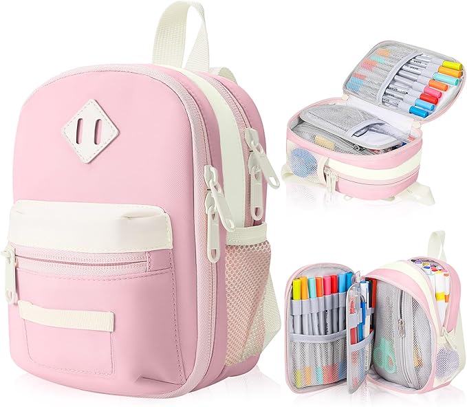 Large Capacity Pencil Case, Mini Backpack Pencil Case, Storage High Capacity Bag Pouch Holder Marker Pen Organizer, for Student, Teen Girls, Adults (Apricot Pink)
