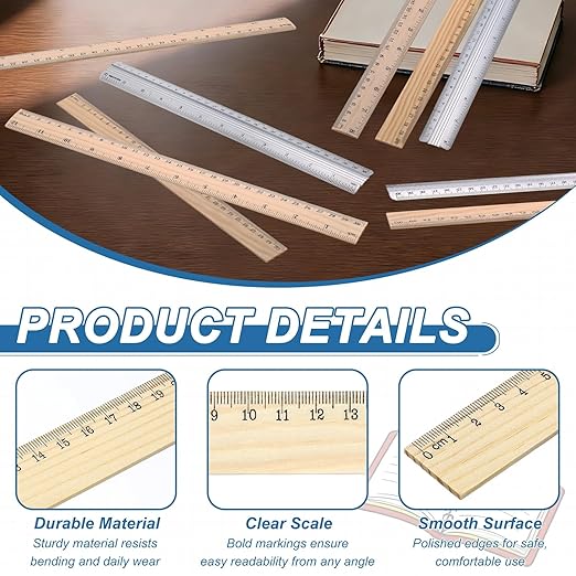 PATIKIL 6 Inch Wooden Rulers, 12Pcs Drafting Ruler Measuring Drafting Tools with Centimeters for Office Home Teacher Drawing Supplies, Wood