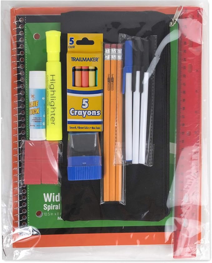 Trail maker 24 Pack Bulk Backpacks with Stationary Supplies - Wholesale Backpack and Stationary Kits (Classic Colors Pack)