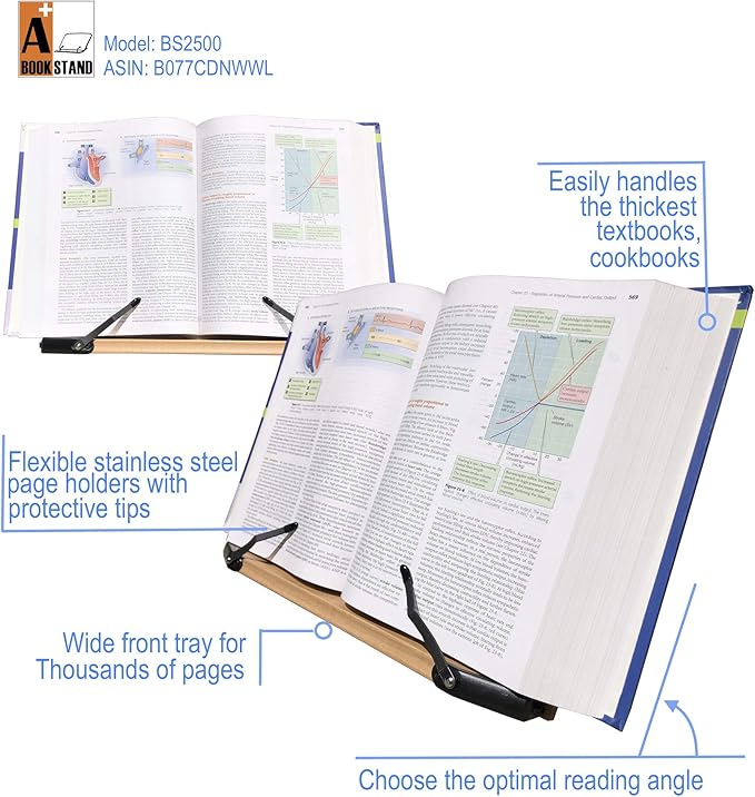 BS2500 Large 16x10.5 Portable Adjustable Foldable Bookstand Holder for Reading Hands Free Large Thick Heavy Textbooks Cookbooks Tablets