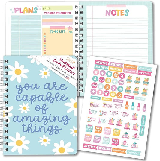 Hadley Designs Daily Planner Undated - Undated Daily Planner with Hourly Schedule, To Do List Notebook for Work, Day Planners for Kids & Adults, Teacher Supplies, Teacher Graduation Gifts
