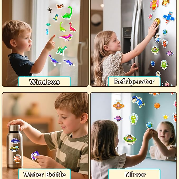 Reusable Sticker Books for Toddlers 1-3, Puffy Stickers Book for Kids Ages 2-4, Toddler Travel Essential Activities Toys for Boy Girl Birthday Christmas - Vehicle, Space and Dinosaur (3 Set)