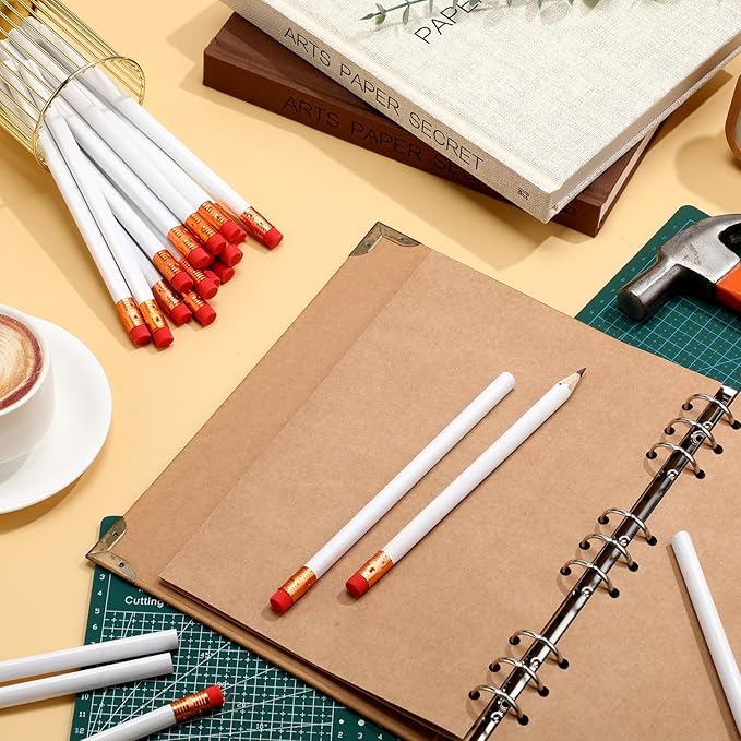 Fainne 48 Pack Jumbo Round Pencils, Wooden Fat Pencil with Black Core Bulk for Carpenters Workers Woodworkers Framers Beginners Students Teachers DIY Project(White)
