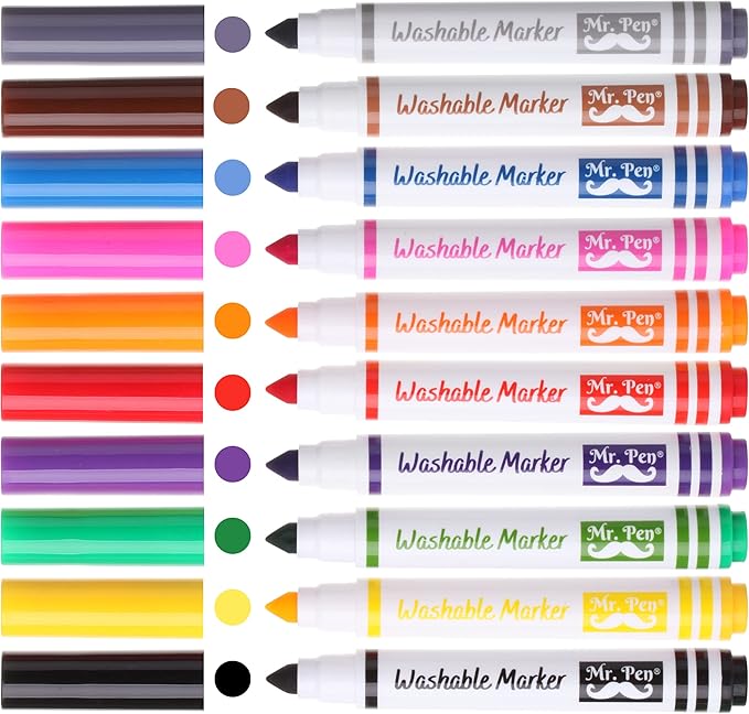 Mr. Pen- Washable Markers, 10 Pack, Assorted Colors, Broad Line, Kids Washable Markers Washable Markers for Kids markers, Fine Tip Markers, Color Markers, Washable Marker Sets, Kid Markers