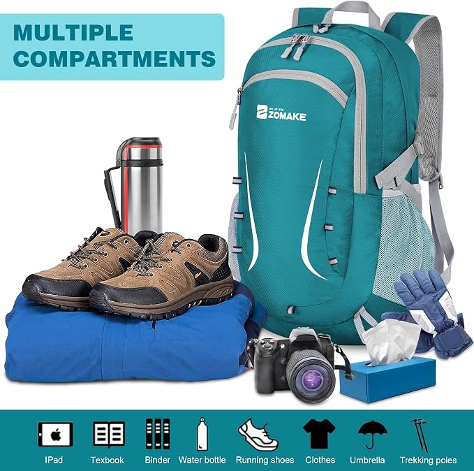 ZOMAKE Lightweight Packable Backpack 35L, Foldable Backpacks Water Resistant Collapsible Light Daypack for Hiking(Turquoise Green)