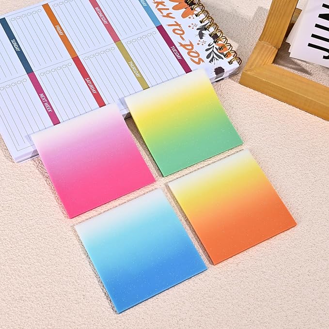 BAYTORY 200 Sheets Glitter Transparent Sticky Notes, 3 x 3 Clear Memo Pads, Translucent Self-Stick Note, See Through Self-Adhesive Note for Bible Accessories (Gradient Color)