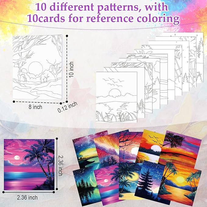 Ctosree 72 Pcs Vivid Sunset Paint and Sip Kit for Adults 8'' x 10'' Pre Drawn Canvas for Painting DIY Pre Printed Canvas for Party Favor Acrylic Painting Kit Wood Easel Brushes Date Night Bulk