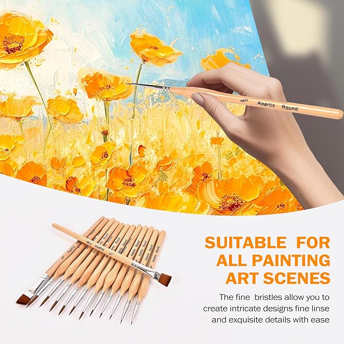 Miniature Brush Dry Brushes, Aoartix 15 Pcs Model Paintbrush Set for Acrylic Oil Watercolor Face, Detail Dry Brushes for Models Miniatures Small Digital Crafts Painting Supplies- Triangular Handles