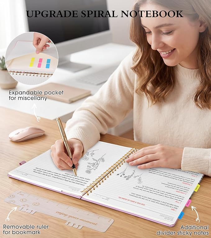 Spiral Notebook Journal 8.5” x 11”, A4 Large Notebooks for Women Men, College Ruled Lined Journal, 100 GSM Paper, Hardcover Spiral Bound Journals for Work School Note Taking, Wildflower Mountainside
