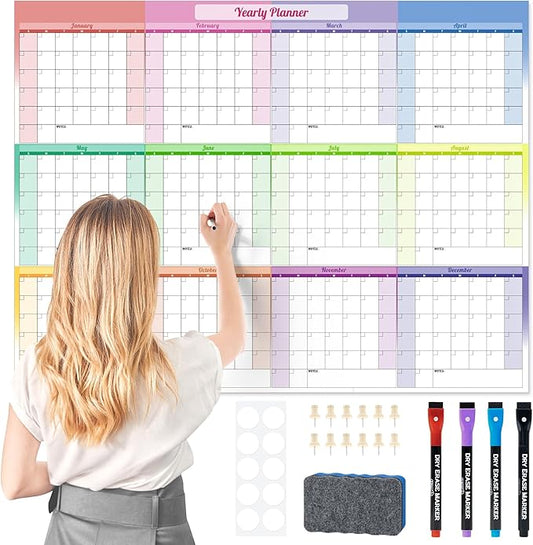 Ospelelf Undated Large Dry Erase Wall Calendar 12 Month Laminated 2026 Calendar 36.6'' x 48'' Yearly Monthly Family Calendar