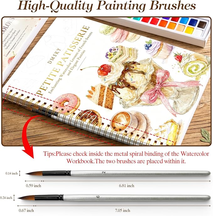 Watercolor Workbook for Beginners,18 Petite Patisserie Baking Water Coloring Book,Relaxing & Easy to Paint Water Coloring Book with 24 Colors-Perfect for Gifting to Creativity & Joy for Adults