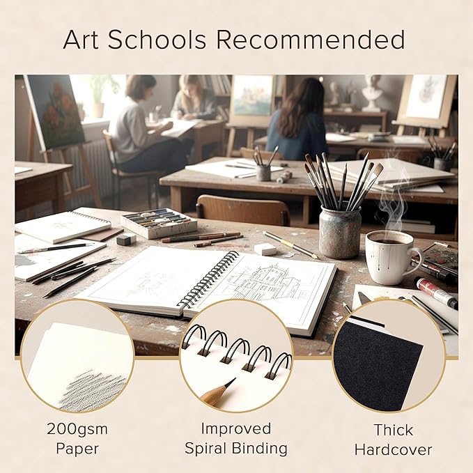 Artist’s Sketchbook Hardcover – 200GSM Very Thick Paper – Large, Spiral Sketch Book for Drawing and Mixed Media – Sketch Pad, Art Book - 11.4 x16.5, 40 Sheets / 80 Pages