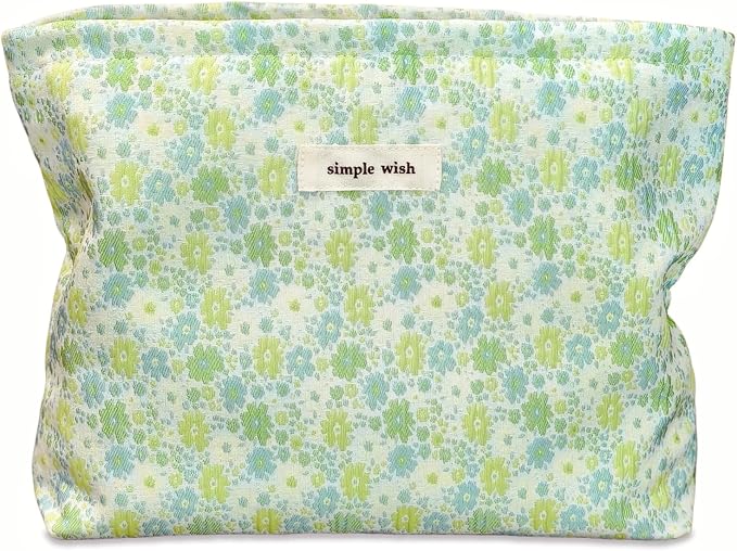 STARDW Aesthetic Floral Makeup Bag Cute Small Cosmetic Bags for Women Girls, Travel Toiletry Bag Large Capacity Zipper Makeup Pouch, Purse Organizer Pouches (Fresh Green)