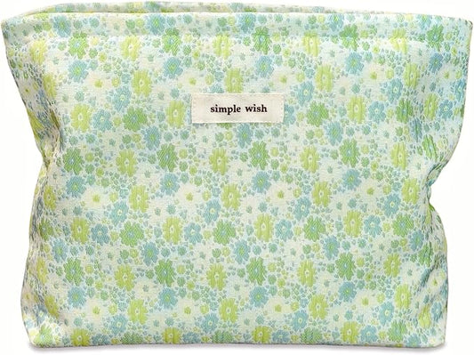 STARDW Aesthetic Floral Makeup Bag Cute Small Cosmetic Bags for Women Girls, Travel Toiletry Bag Large Capacity Zipper Makeup Pouch, Purse Organizer Pouches (Fresh Green)