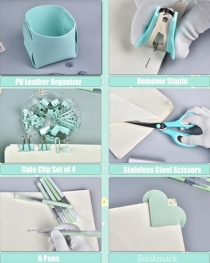 LXEVIHK Green Desk Accessories, 20Pc Office Supplies and 360°Pen Holder Desk Organizers, With Tape Dispenser, Stapler, Staple Remover, Ect, Let the Color Green Fill Your Desktop