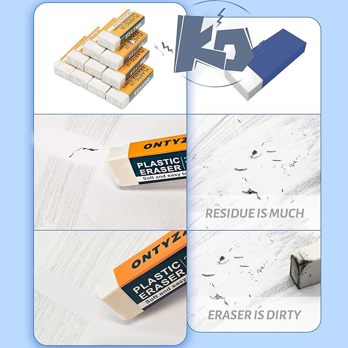 ONTYZZ 10 Pcs White Erasers Soft Art Erasers Large White Eraser for Office Writing Drawing