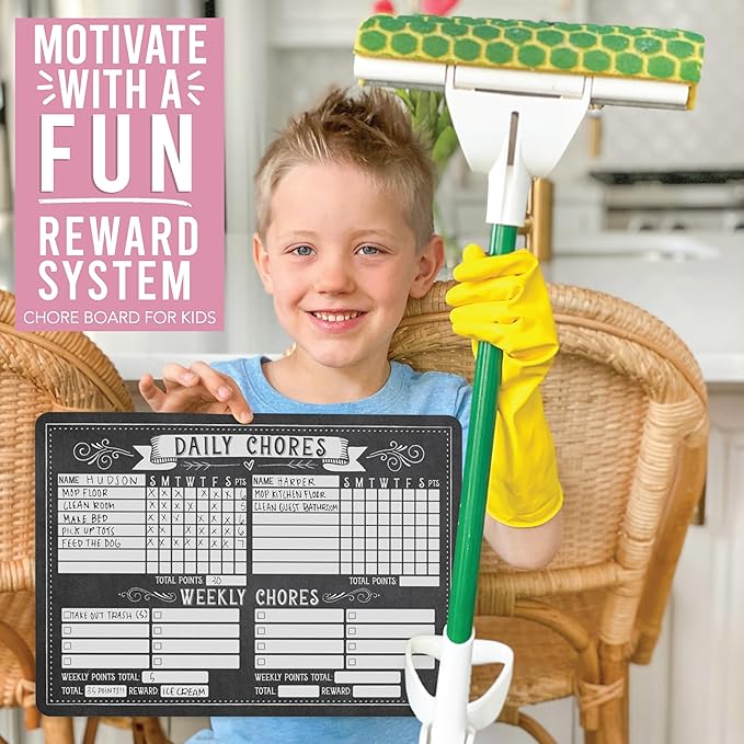 Hadley Designs Magnetic Chore Chart for Kids Multiple - Chores Board for Refrigerator, Dry Erase Task Chart for 2 Kids Daily Behavior, Family Weekly Planner for Teens and Adults, Chalk Chore Board