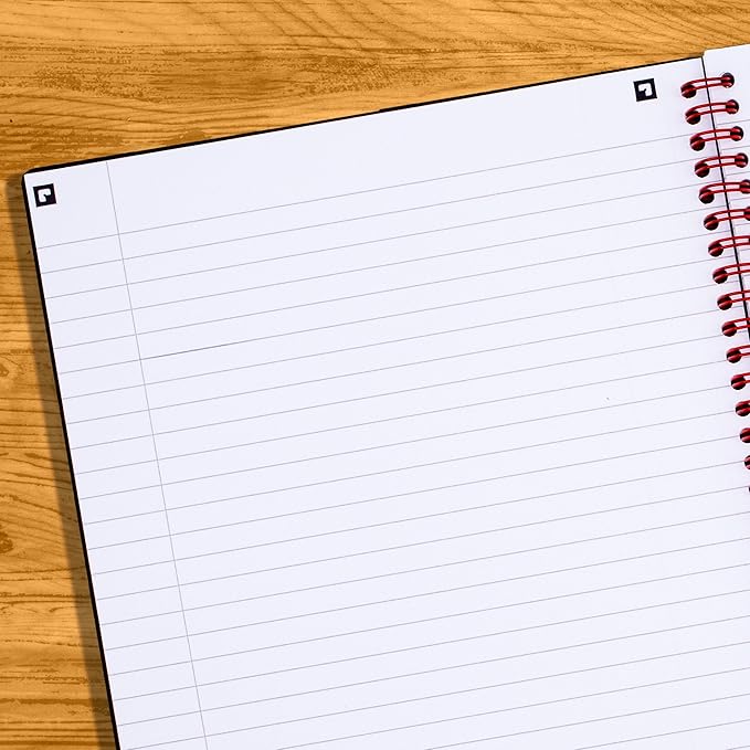 Black n' Red Notebook, Business Journal, 8-1/4" x 5-1/4", 70 Sheets, Ruled, Optik Paper, Scribzee App, Hardcover, Wirebound, Black (L67000)