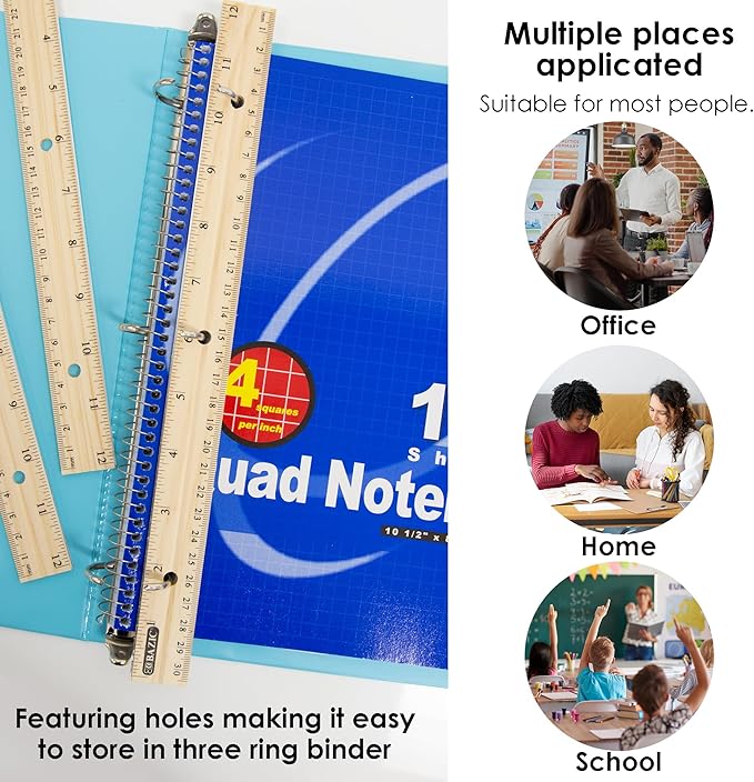 BAZIC Products Wooden Ruler 12" (30cm), Singel Metal Edge, Inches Centimeter Metric Measuring Drafting Rulers, for Students School Supplies (3/Pack), 2-Packs