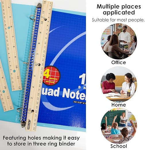 BAZIC Products Wooden Ruler – Single Metal Edge Drafting Ruler for Measuring, Drawing & Crafting, Wooden Straight Edge Ruler for School & Office, 12 Inch, 4-Pack