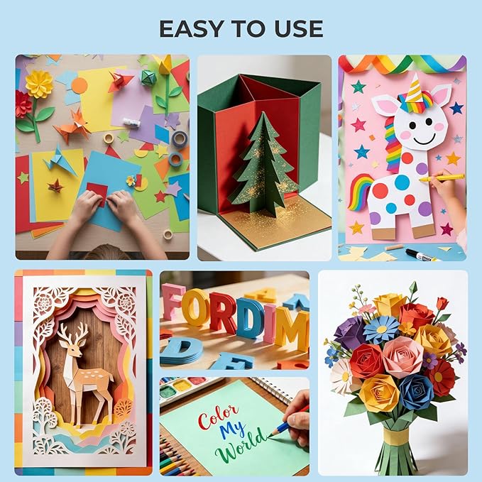 Koogel 60 Sheets Colored Craft Paper, 8.27" x 11.7" (A4 Size), 20 Assorted Colors, 120gsm/32lb Lightweight Cardstock for Kids Crafts, Origami, Printing & Holiday Decorations