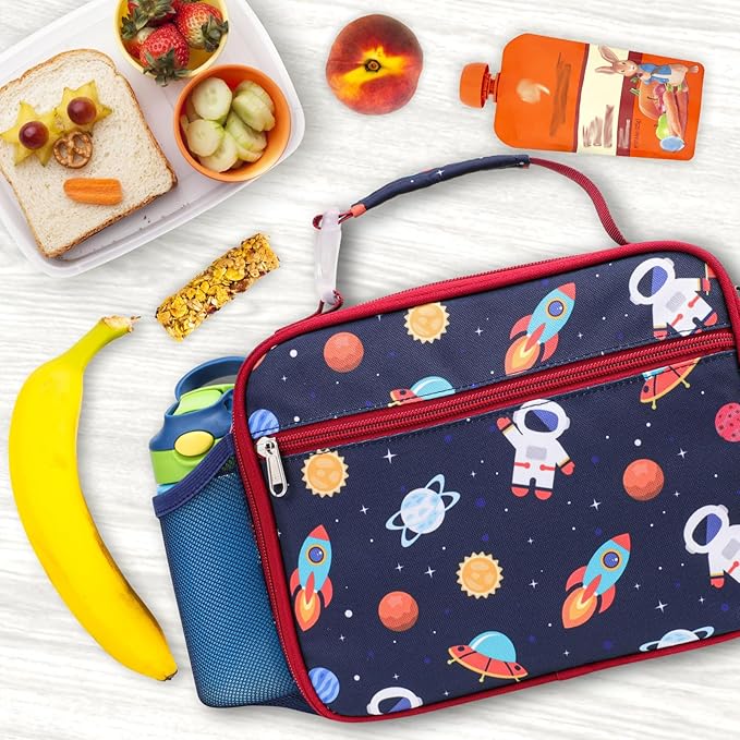Bagseri Kids Lunch Bag Boys - Thermal Insulated Lunch Box Tote with Water Bottle Holder, Reusable Leak-Proof Kids Lunch Box for Daycare & School, Space Astronaut (Containers Not Included)