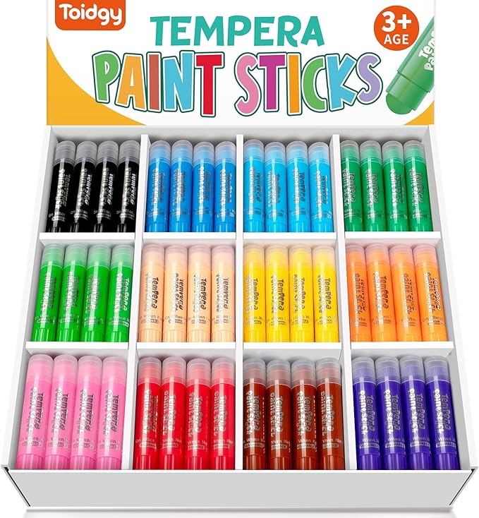 Toidgy 144 Pcs Tempera Paint Sticks, 12 Classic Colors, Washable Solid Paint Sticks for Kids Toddlers, Painting Art Supplies for Classroom Students, Class Pack, Non-Toxic, Quick Drying, Back to School Supplies Bulk