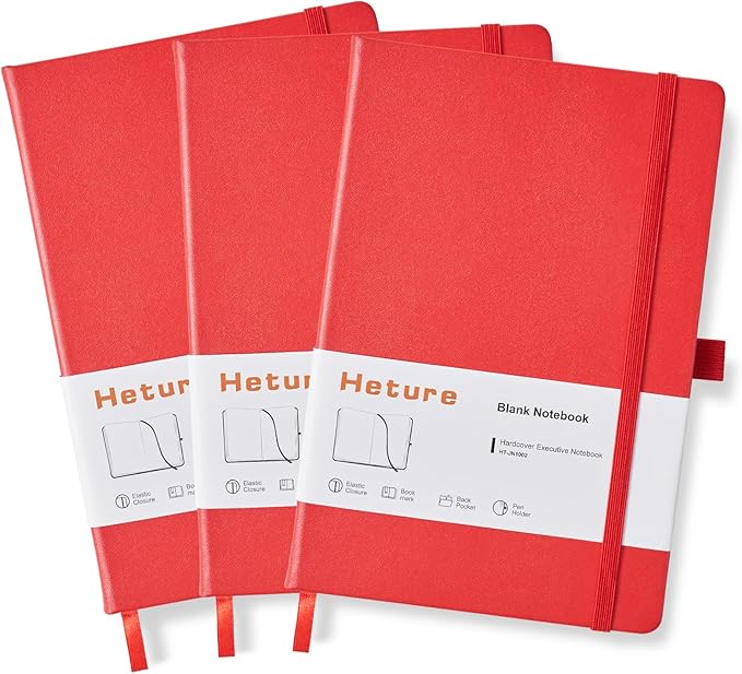 Heture Hardcover Notebooks, A5 Lined Journals Notebook for Writing 160 Pages, 8.2 x 5.5 inch, Classic Ruled Notebooks for College/Work/Travel(Lined-3 Pack, Red)