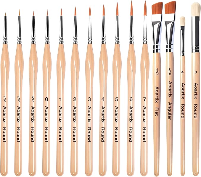Miniature Brush Dry Brushes, Aoartix 15 Pcs Model Paintbrush Set for Acrylic Oil Watercolor Face, Detail Dry Brushes for Models Miniatures Small Digital Crafts Painting Supplies- Triangular Handles